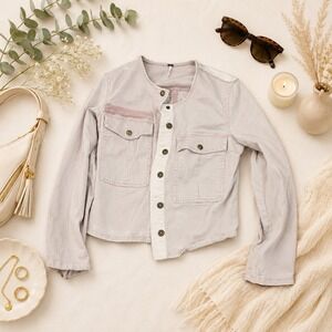 Free People Women's Jacket Button Down Cropped Tan Beige Casual Lightweight S